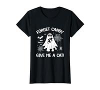 Forget Candy Give Me A Cat Funny Boo Ghost Holding Black Cat Value Graphic T-Shirt, Women, Black, M