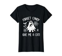 Forget Candy Give Me A Cat Funny Boo Ghost Holding Black Cat Value Graphic T-Shirt, Women, Black, M