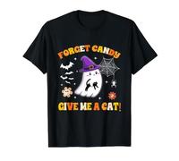 Forget Candy Give Me A Cat Groovy Ghost Holding Black Cat Value Graphic T-Shirt, Men, Black, L