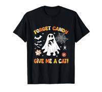 Forget Candy Give Me A Cat Groovy Ghost Holding Black Cat Value Graphic T-Shirt, Men, Black, L