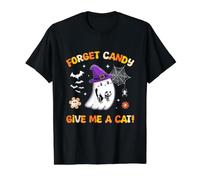 Forget Candy Give Me A Cat Groovy Ghost Holding Black Cat Value Graphic T-Shirt, Men, Black, S