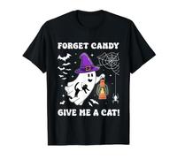 Forget Candy Give Me A Cat Groovy Ghost Holding Black Cat Value Graphic T-Shirt, Men, Black, S