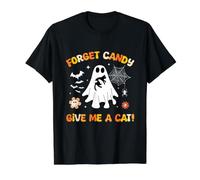 Forget Candy Give Me A Cat Groovy Ghost Holding Black Cat Value Graphic T-Shirt, Men, Black, S