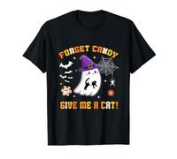 Forget Candy Give Me A Cat Groovy Ghost Holding Black Cat Value Graphic T-Shirt, Men, Black, XL