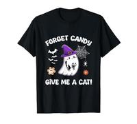 Forget Candy Give Me A Cat Groovy Ghost Holding Black Cat Value Graphic T-Shirt, Men, Black, XL