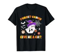 Forget Candy Give Me A Cat Groovy Ghost Holding Black Cat Value Graphic T-Shirt, Men, Black, XL