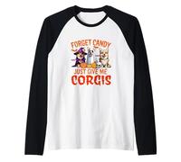 Forget Candy Just Give Me Corgis Halloween Cosplay Witch Boo Raglan Baseball Tee