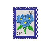 Forget-Me-Not Blossom Stamp 3 in Embroidered Patch - Alaska State Stamp Travel Applique Patch - Iron-On Or Sew-On for Clothes Backpacks & Accessories - Vintage Flower Patches for Alaska Lover