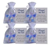 Forget Me Not Dried Flower Angel Keepsake, Mini Resin Guardian Angel Figurine Keepsake with Card, Timeless Remembrance Gift, Dried Flower Pocket Hug in Memory Sympathy Flat Crystal(4pcs)