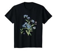 Forget Me Not Flower Boho Wildflower Vintage Botanical T-Shirt, Youth, Black, Medium