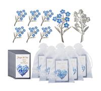 Forget Me Not Memorial Brooches,6 Set with "7 Blue Forget Me-Not Flowers" Memory Pins,Memorial Cards, Organza Bags,Funeral Favour, Bereavement Gift, Alzheimers,Rememberance Brooch