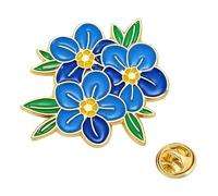 Forget Me Not Pin Badge,Alzheimers Pin Badge, 3 Blue Flowers Dementia Badges,Forget-me-not floral design, elegantly conveying care and support for the Alzheimer's community