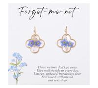Forget Me Not Pressed Flower Earrings, Memorial Sympathy Gifts for Loss of Loved One, Blue Real Dried Flower Charm Earrings for Women, Condolence Gift, Grief Support Gift, M, Resin, No Gemstone