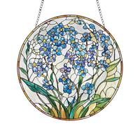 Forget-Me-Not Stained Glass Sun Catcher with Alloy Chain, Light-Capturing Blue Flower Stained Glass Window Decor for Garden & Home, Ideal Forget Me Not Gifts for Birthday & Christmas