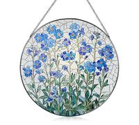 Forget Me Not Sun Catcher, Stained Glass Sun Catcher for Windows with Metal Chain, Glass Window Hangings and Home Decor, Forget Me Not Gifts for Anniversary and Special Occasions