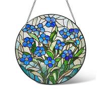 Forget-Me-Not Suncatchers Flower Stained Glass Window Hanging,Blue Flowers Suncatcher Garden Decor Birthday Gifts for Mom Wife,Sun Catchers Home Decoration for Bedroom Kitchen Patio Windows 7.9 IN