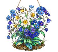 Forget Me Not Suncatchers for Windows, Stained Glass Sun Catchers for Windows, 2D Flat Daffodil Window Hanging Decor for Home, Garden & Patio, Forget Me Not Gifts for Friends, Couples and Family