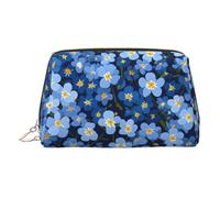 Forget Me Nots Printed Leather Portable Cosmetic Bag, Cosmetic Bag with Inner Bag