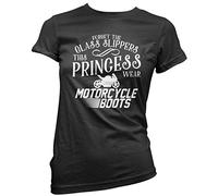 Forget The Glass Slippers This Princess Wears Motorcycle Boots - Womens T-Shirt - 14 Black