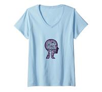 Forget The Stigma Not The Person Mental Health Awareness V-Neck T-Shirt, Women, Baby Blue, XL
