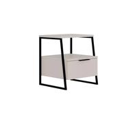 FORGEVIO 1 Door Sandstone Bedside Table Black Metal Frame & Handle in Beige FORGEVIO Beige