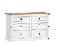 FORGEVIO Chest of Drawers 3+3 Low Wide White Painted Sideboard Solid | Size: 0.6m2 FORGEVIO White 0.6m2