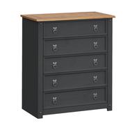 FORGEVIO Chest of Drawers 5 Drawer Small Charcoal Wax Solid | Size: 0.6m2 FORGEVIO Charcoal 0.6m2