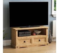 FORGEVIO Corona Flat Screen TV Unit Stand 2 Drawer Mexican Solid Pine in Brown FORGEVIO Brown