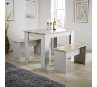 FORGEVIO Dining Set Grey Table Benches Wooden Unit Kitchen Furniture Seats FORGEVIO Grey