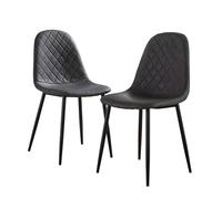 FORGEVIO Kitchen Dining Chairs Pair Set of 2 Black Metal Legs Diamond Fabric in Grey FORGEVIO Grey