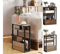 FORGEVIO Narrow Side Table, Small Bedside Table with Storage Shelves FORGEVIO Multicolor