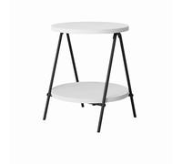 FORGEVIO Round Side Table 2 Tier Scratch Resistant Painted White Metal Frame FORGEVIO White