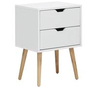 FORGEVIO Single Bedside Cabinet, 2 Drawer Nightstand Lamp Table in White FORGEVIO White
