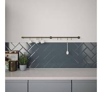 Forgeworks Easy-Fit Kitchen Utensil Rail Kit - Antique Brass - 100Cm With 8 Sliding 's' Hooks