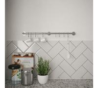 Forgeworks Easy-Fit Kitchen Utensil Rail Kit - Brushed Stainless Steel - 60Cm With 8 Sliding 's' Hooks