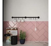 Forgeworks Easy-Fit Kitchen Utensil Rail Kit - Matt Black - 60Cm With 8 Sliding 's' Hooks