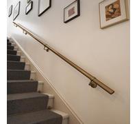 Forgeworks Stair Handrail Kit 3.6m in Antique Brass Steel - Complete Home Indoor Staircase Handrail Set with Round Poles - Tested by FIRA