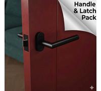 Forgeworks Thin Frame Rose Door Handle & Latch Pack In Matt Black Fin Ish - Fixings Included - 10 Year Guarantee