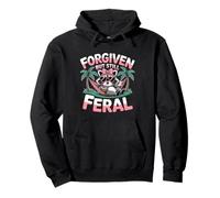 Forgiven But Still Feral Christian Quote Funny Raccoon Pullover Hoodie
