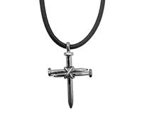 FORGIVEN JEWELRY Antique Nail Cross Necklace Gunmetal Color Finish