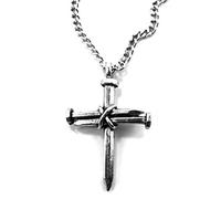 FORGIVEN JEWELRY Cross 3 Nails Wire Wrapped Antique Silver Metal Finish Pendant Silver Finish 24 Inch Stainless Steel Chain Necklace, Pewter, No Gemstone