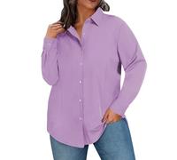 ForHailey Plus Size Button Down Shirts for Women Long Sleeve Collared Casual Shirt Office Work Classic Blouse Tops XL-5XL, Lavender, XXL Plus