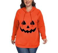 ForHailey Plus Size Hoodies for Women Long Sleeve Pullover Shirts Drawstring Tops XL-5XL, Pumpking Face, 4XL Plus