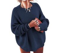 ForHailey Plus Size Sweaters for Women Batwing Sleeve Oversized Crew Neck Jumper Tops Chunky Knit Pullover Sweater XL-5XL, Navy Blue, 5XL Plus
