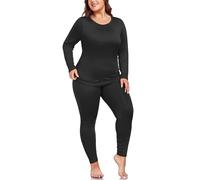 ForHailey Plus Size Thermal Underwear Sets Long for Women Fleece Lined Base Layer Top and Bottom Pajama Set Warm Black 3X-Large