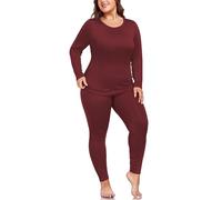 ForHailey Women's Plus Size Thermal Underwear for Long Sleeve Fleece Lined Base Layer Top and Bottom Sets XL-5XL, Wine Red, XXXXL