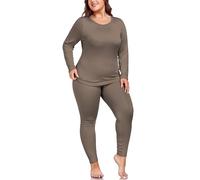 ForHailey Women's Plus Size Thermal Underwear for Long Sleeve Fleece Lined Base Layer Top and Bottom Sets XL-5XL, Light Brown, XXXXL
