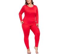 ForHailey Women's Plus Size Thermal Underwear for Long Sleeve Fleece Lined Base Layer Top and Bottom Sets XL-5XL, Red, XXL