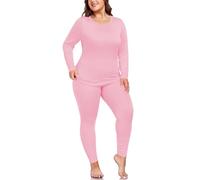 ForHailey Women's Plus Size Thermal Underwear for Long Sleeve Fleece Lined Base Layer Top and Bottom Sets XL-5XL, Pink, XXXXL