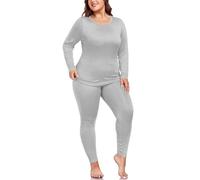 ForHailey Women's Plus Size Thermal Underwear for Long Sleeve Fleece Lined Base Layer Top and Bottom Sets XL-5XL, Light Grey, XXL